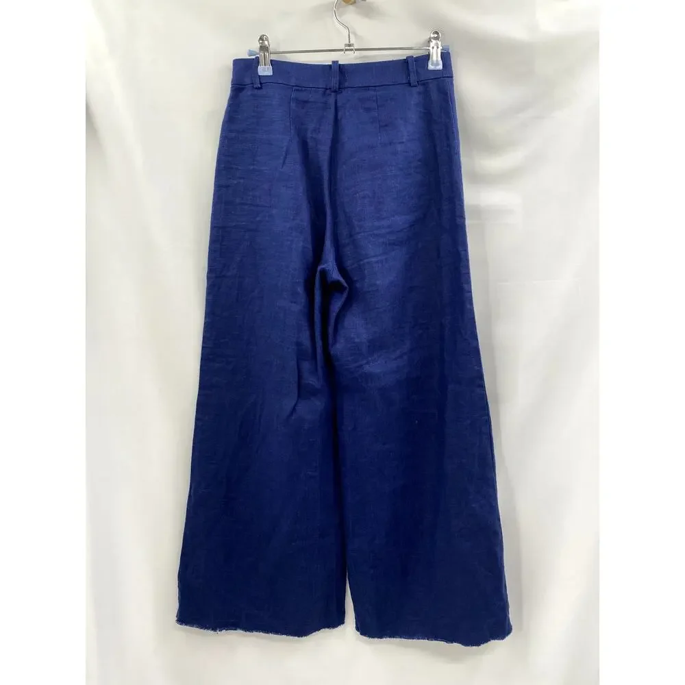 Reformation 0 blue linen wide leg raw hem pants